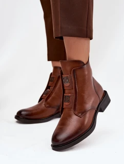 Dámské boty s izolací na nízkém podpatku s ozdobami hnědé model 21712145 - EVENTO