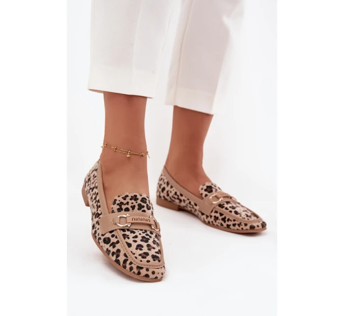 Dámské mokasíny/loafersy s panteřím vzorem Evelora – béžové Dámské mokasíny/loafersy s panteřím vzorem Evelora – béžové
