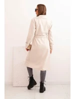 Dámský kabát v pase s límcem a knoflíky světle béžový