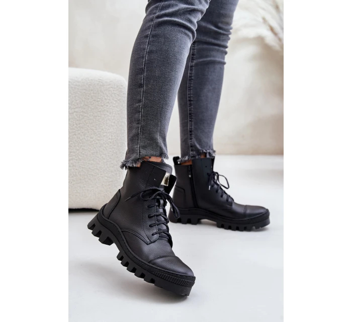 model 21670916 Dámské Botky Z Přírodní Kůže Černé - Zazoo