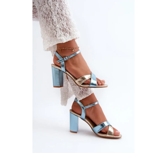 Ekologické kožené sandály na vysokém podpatku modrá a zlatá Abilica Ekologické kožené sandály na vysokém podpatku modrá a zlatá Abilica