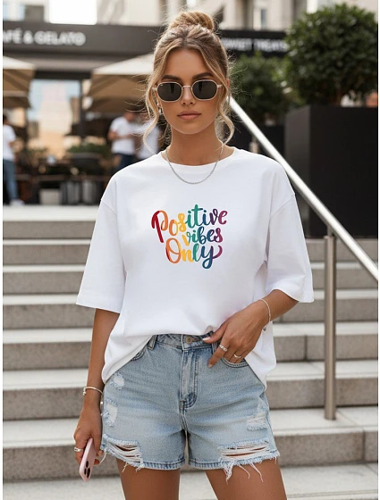 Dámské oversize tričko s nápisem, bavlněné, bílé, FashionStreet NX9003RY