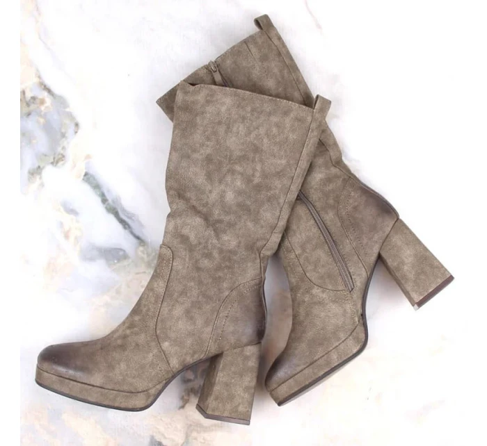 W model 18968584 khaki zateplené holínky s gumičkou - JEZZI