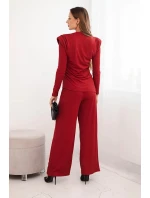 Dámská souprava z bavlny s blůzou a kalhotami s širokým nohavicí bordový