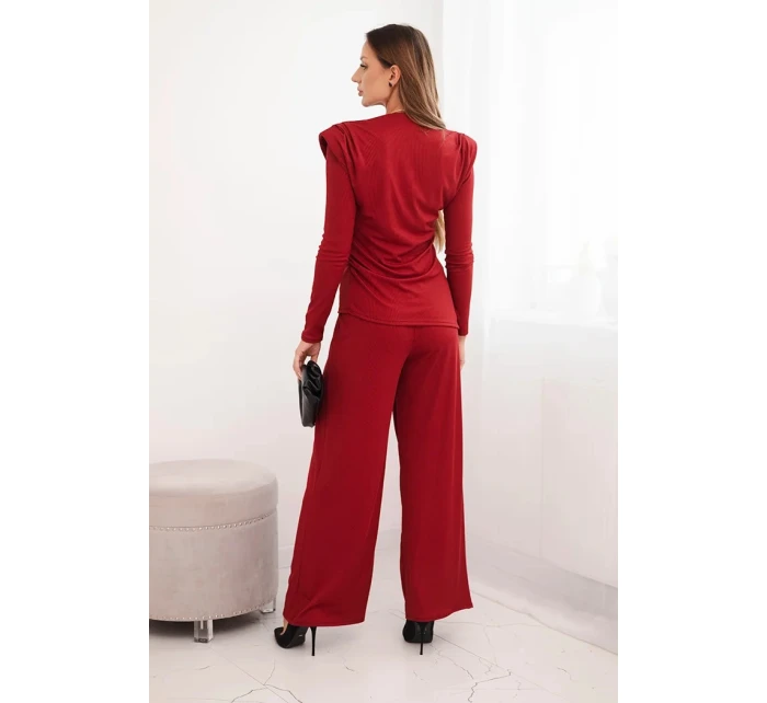 Dámská souprava z bavlny s blůzou a kalhotami s širokým nohavicí bordový