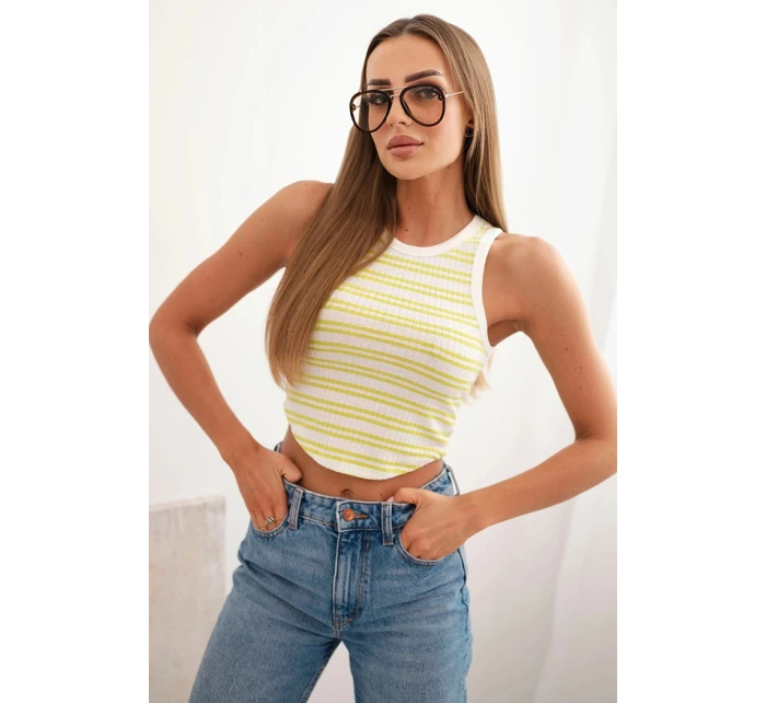 Dámská bavlněná proužkovaná bezrukávová blůza zelená