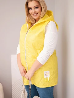 Dámská vesta Plus Size s kapucí a květinovým prošíváním žlutá