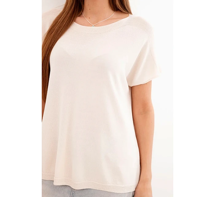 Dámská viskózová oversize halenka s krátkým rukávem a kulatým výstřihem béžová