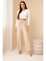Kalhoty z viskózy se širokými nohavicemi tmavě béžové
