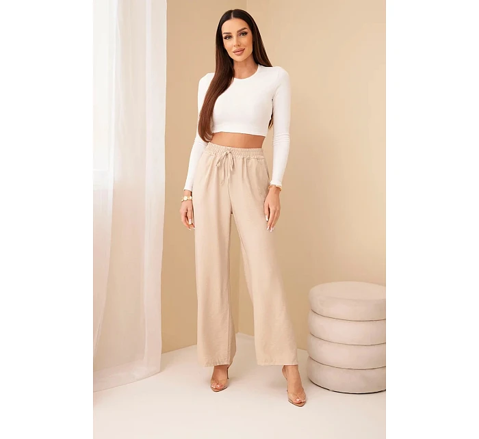 Kalhoty z viskózy se širokými nohavicemi tmavě béžové