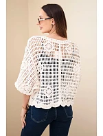 Dámský bavlněný prolamovaný svetr zapínaný na knoflíky s krátkým rukávem béžový