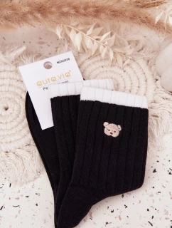 Dámské bavlněné ponožky s malým medvídkem černé