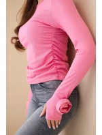 Dámská pruhovaná blůza s nařasením na boku světle růžová