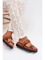 Dámské nazouváky s pásky a zlatými sponami Camel model 22032140 - Boto