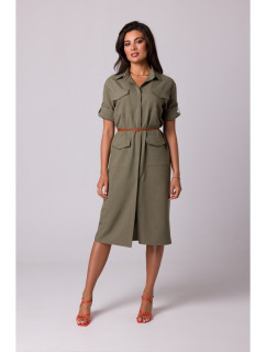 B258 Safari šaty s kapsami s klopou - olivové