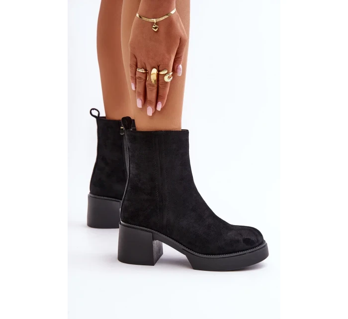 Eko Semišové Dámské Kotníkové Boty Na Podpatku Zateplené Černé Meriluna Eko Semišové Dámské Kotníkové Boty Na Podpatku Zateplené Černé Meriluna