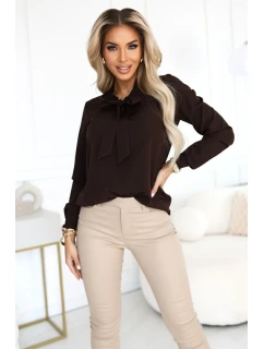 halenka s dlouhým rukávem a zavazováním vpředu čokoládová model 21407674 - numoco