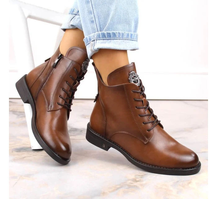 Potocki W WOL171C hnědé boty se šněrováním a zipem