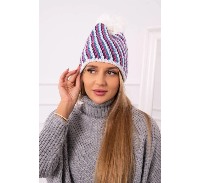 Dámská čepice s bambulí Hanna K328 bílá+džíny