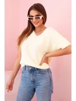 Dámský svetr z měkkého vlákna s V výstřihem krátký rukáv žlutý Dámský svetr z měkkého vlákna s V výstřihem krátký rukáv žlutý