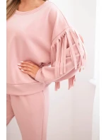 Komplet dámský máslový s třásněmi na rukávech tmavě pudrově růžový Komplet dámský máslový s třásněmi na rukávech tmavě pudrově růžový