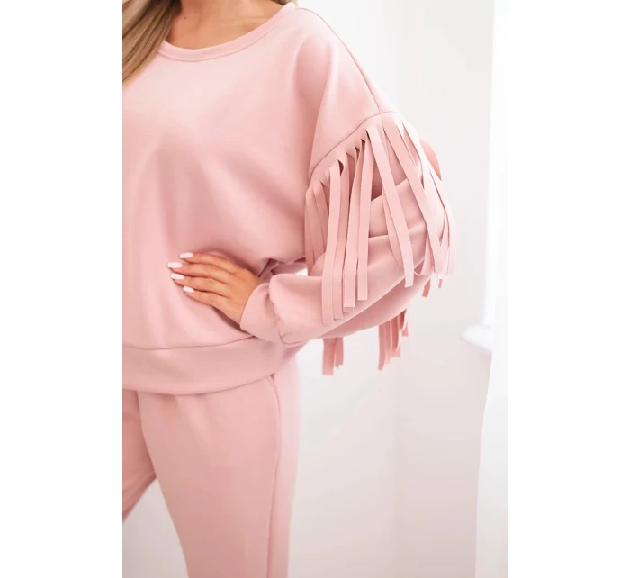 Komplet dámský máslový s třásněmi na rukávech tmavě pudrově růžový Komplet dámský máslový s třásněmi na rukávech tmavě pudrově růžový