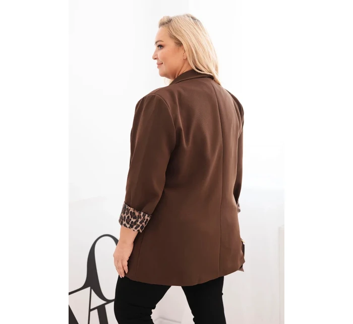 Dámská bunda Plus Size s podšívkou v leopardím vzoru hnědá Dámská bunda Plus Size s podšívkou v leopardím vzoru hnědá
