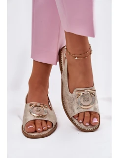 Elegantní Sandály S Dekorací Na Plochém Podpatku S.Barski KV51-003 Zlaté