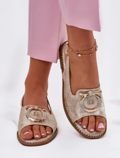 Elegantní Sandály S Dekorací Na Plochém Podpatku S.Barski KV51-003 Zlaté