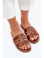 Plážové Dámské Pantofle Se Zlatým Detailem Camel Noroti Plážové Dámské Pantofle Se Zlatým Detailem Camel Noroti