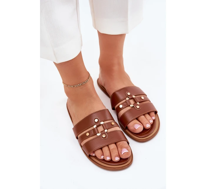 Plážové Dámské Pantofle Se Zlatým Detailem Camel Noroti Plážové Dámské Pantofle Se Zlatým Detailem Camel Noroti