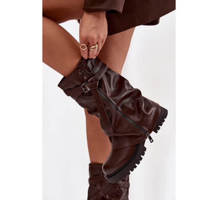 Dámské kozačky s ohrnutou holenicí do poloviny lýtka Darisa – čokoládové