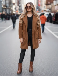 Dámský zimní kabát teddy fur brown FashionStreet NY0752z