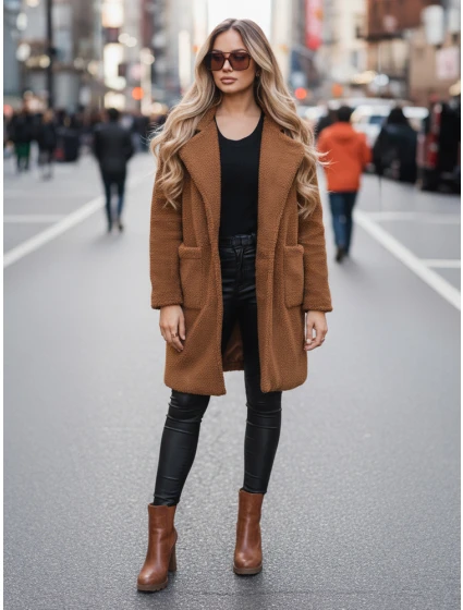Dámský zimní kabát teddy fur brown FashionStreet NY0752z