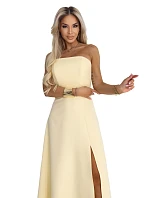 maxi šaty s rozparkem a zavazováním na zádech žluté model 22064816 - numoco maxi šaty s rozparkem a zavazováním na zádech žluté model 22064816 - numoco