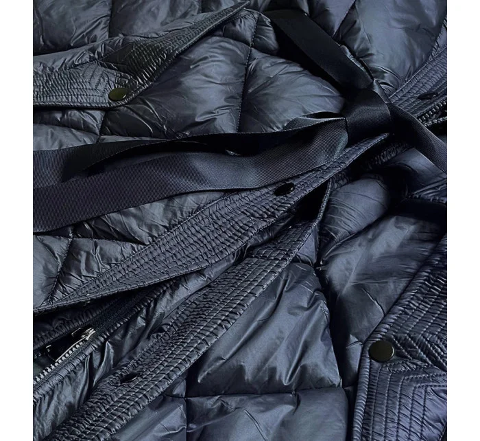 Tmavě modrá dlouhá dámská péřová bunda (ag1-j9081)