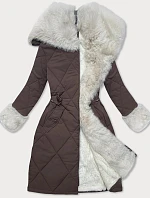 Kávově béžová zimní bunda Way Mode s prošívanou kožešinou (WD202308)