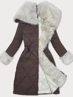 Coffee-béžová prošívaná zimní bunda s kožešinovou podšívkou Way Mode (WD202308)