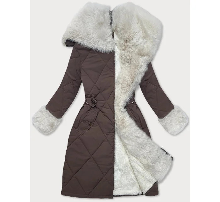Prošívaná zimní bunda v barvě s kožešinovou podšívkou l 21248860 - WAY MODE