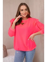 Bavlněná halenka s volánky na ramenou Růžový neon