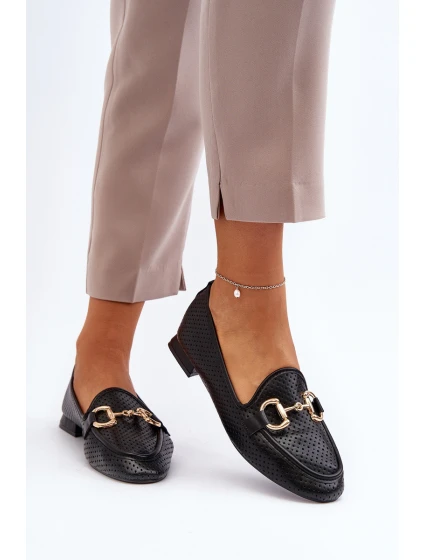 Dámské mokasíny na ploché podrážce s ozdobou černé model 21650939 - Boto Dámské mokasíny na ploché podrážce s ozdobou černé model 21650939 - Boto