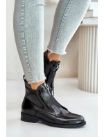 Lakované Nízké Boty Dámské Na Plochém Podpatku Zateplené Černé model 21674545 Černé - S.Barski