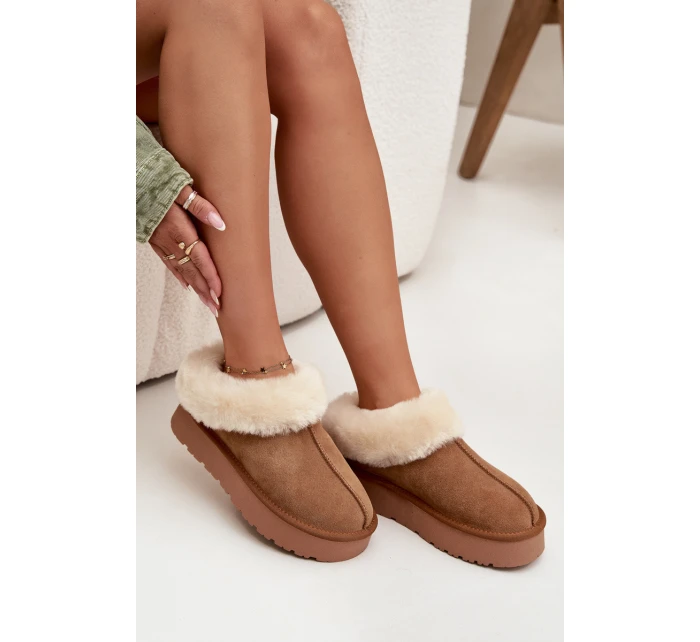 Kožené semišové zimní boty dámské s kožešinou camel model 21709726 - Boto Kožené semišové zimní boty dámské s kožešinou camel model 21709726 - Boto