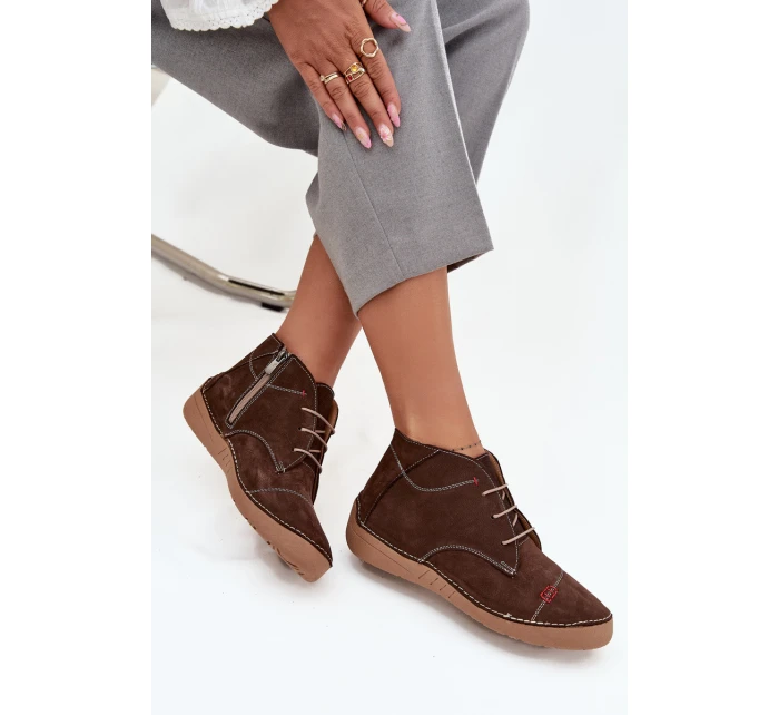 Kožené dámské polobotky s prošitím na zip Artiker 57C2117 hnědé