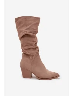 Dámské kozačky s horní částí na podpatku vyhřívané béžové model 21715049 - Boto