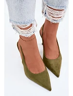 Dámské sandály na podpatku z imitace semiše zelené Saria Dámské sandály na podpatku z imitace semiše zelené Saria