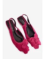 Kožené semišové sandály na plochém podpatku s ozdobným květem Vinceza 66951 Fuksie