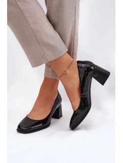 Dámské lakované kožené lodičky na podpatku Vinceza – černé