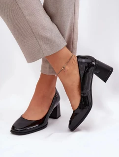 Dámské lakované kožené lodičky na podpatku Vinceza  – černé