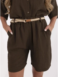 Tmavě hnědé dámské kraťasy s přídavkem lnu (6620)